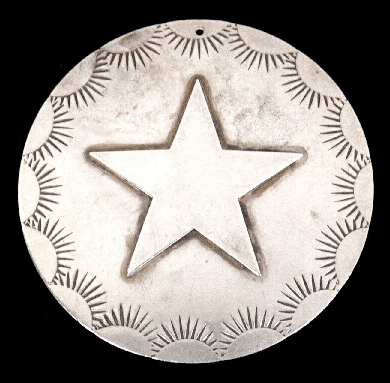 Vintage Sacajawea Southwestern Sterling Silver Navajo Star Concho Pendant 2 Inch