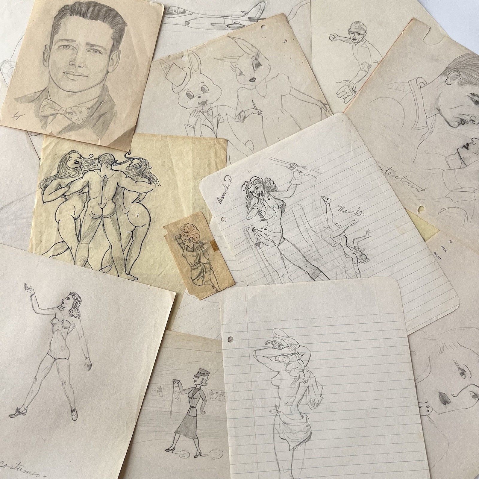Vintage 40s Doodle Drawing Odd Risqué Pinup Aviation Outsider Folk Art Signed Vintage 40s Doodle Drawing Odd Risqué Pinup Aviation Outsider Folk Art Signed