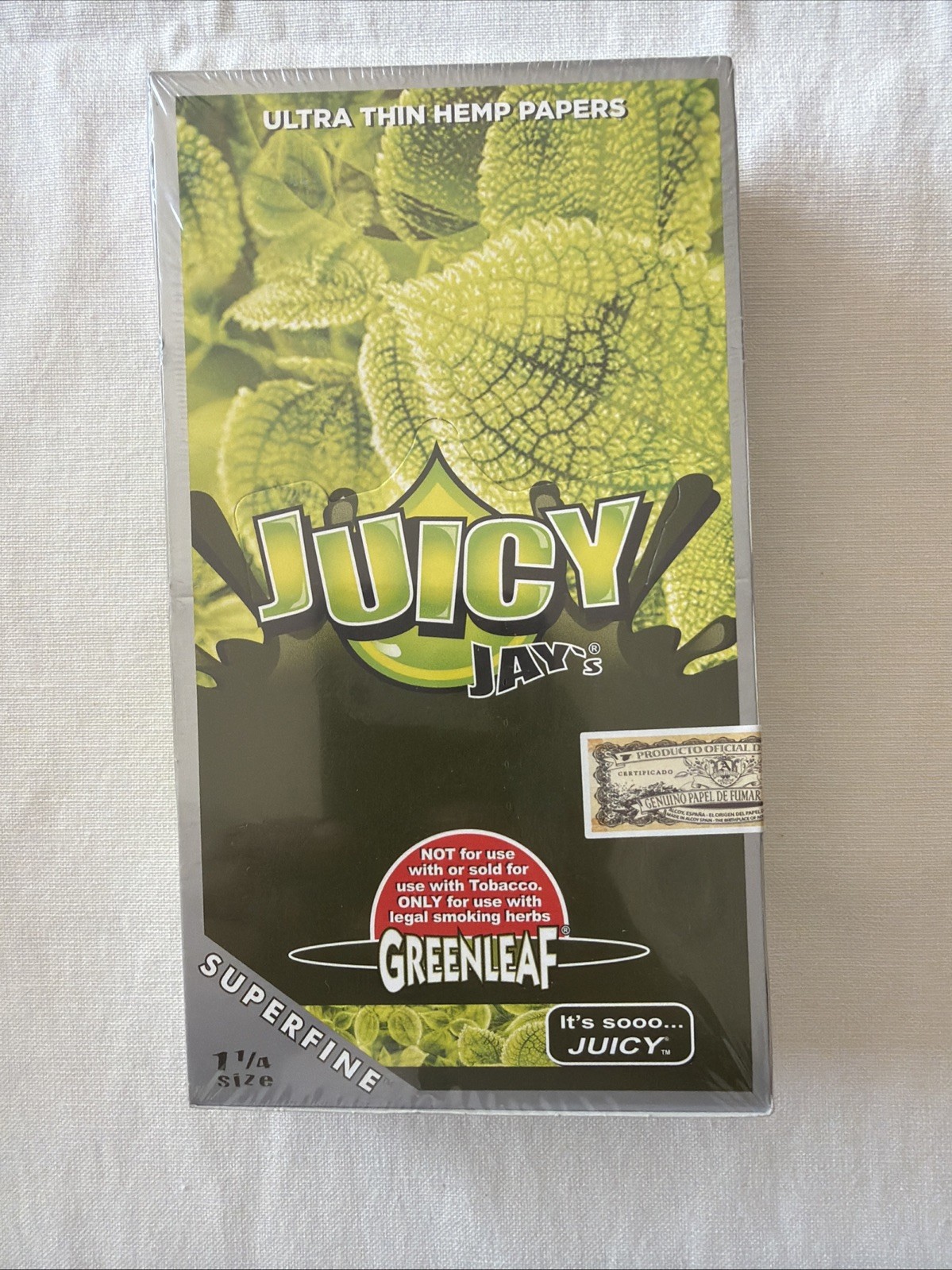 Juicy Jays 1 1/4 Superfine Greenleaf Flavored Hemp Rolling Papers, Full Box
