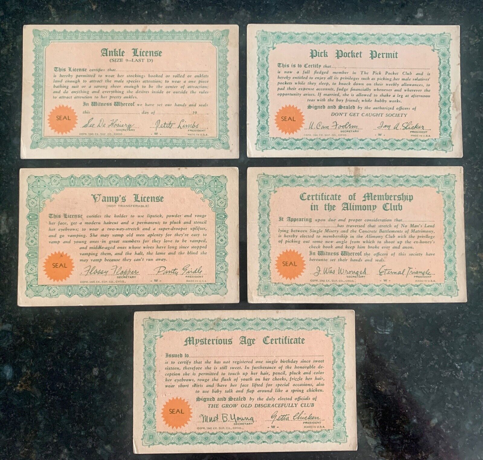 5-Arcade Novelty Cards Exhibit Supply Company Chicago 1941 Vamp Pick Pocket+