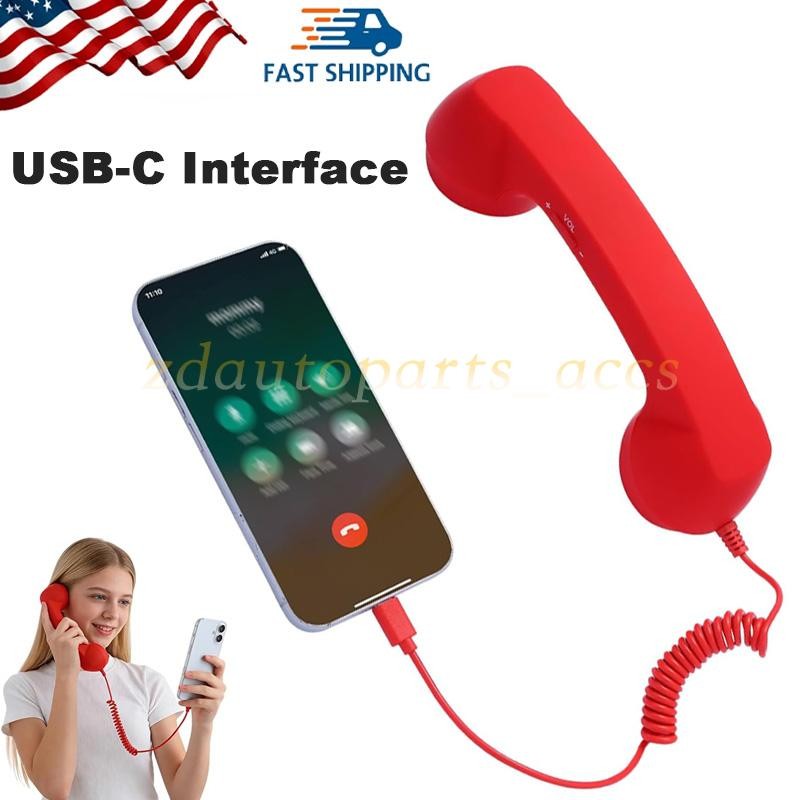 Vintage Corded Telephone Handset with USB-C Plug for Smartphones Tablets Laptops
