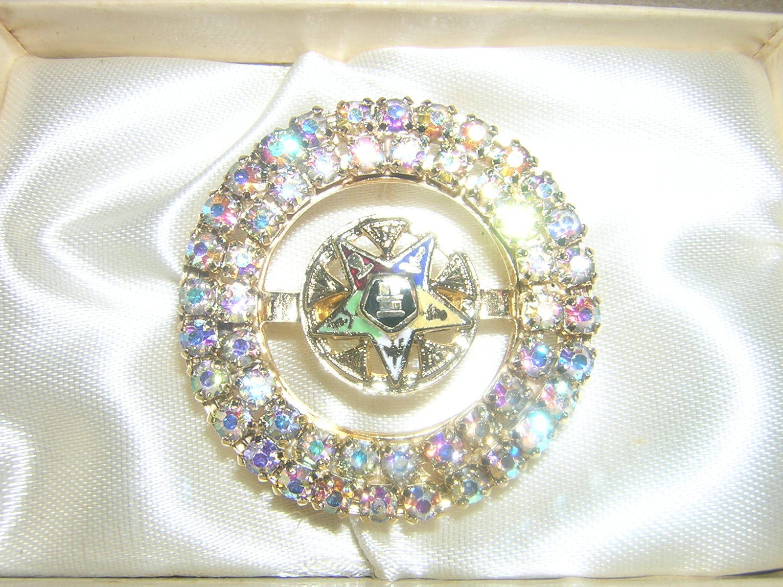 Buy 4+Get30% Brooch/Pin Pendant Gold? Masonic EASTERN STAR Ladies vtg RHINESTONE