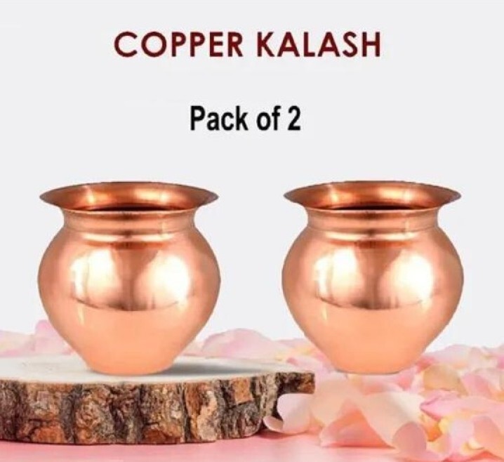 Pure Copper Small Kalash Lota for Temple & Pooja 250 ML 2 Pcs