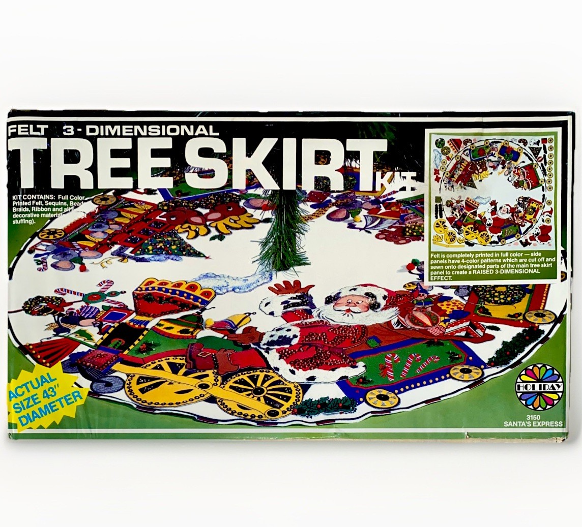 Vtg 70’s Christmas Sequin & Felt Tree Skirt Kit SANTA\'S EXPRESS Holiday Industry Vtg 70’s Christmas Sequin & Felt Tree Skirt Kit SANTA\'S EXPRESS Holiday Industry