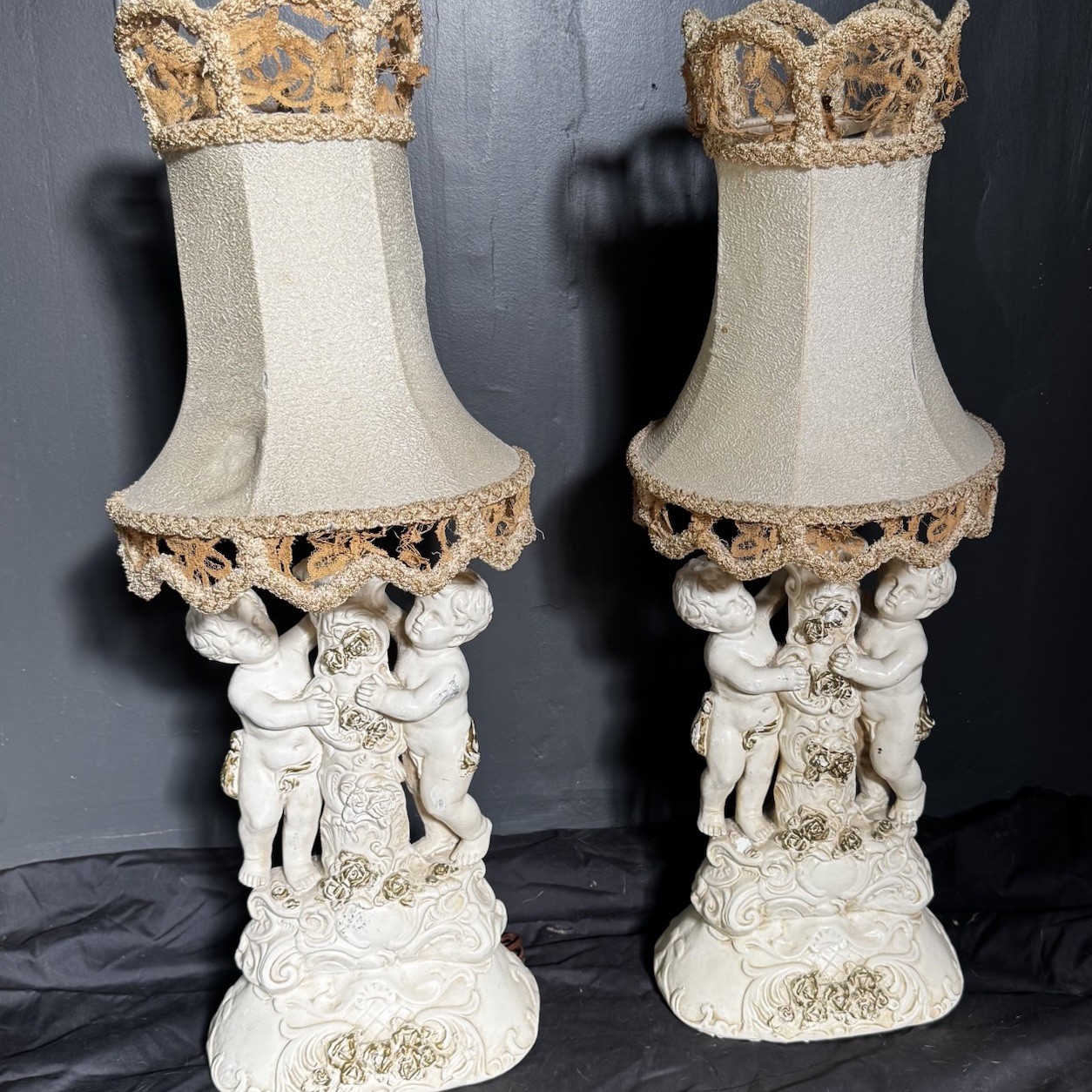 Matching Pair Of Cherub Putti Table Lamps Vintage Antique Victorian Style Matching Pair Of Cherub Putti Table Lamps Vintage Antique Victorian Style
