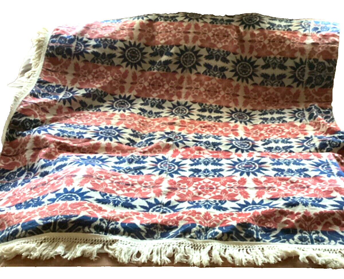 Antique 1843 Henry Miller McCutchenville Ohio Jacquard Woven Coverlet Americana