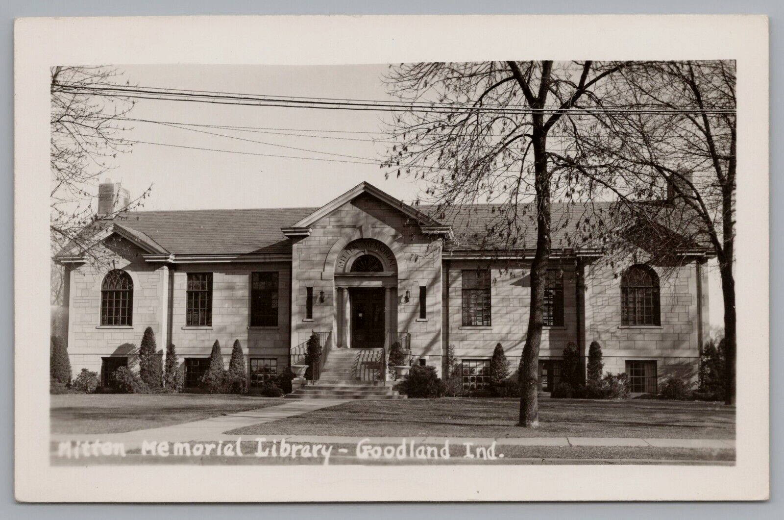 Postcard RPPC Goodland Indiana Mitten Memorial Library Unposted