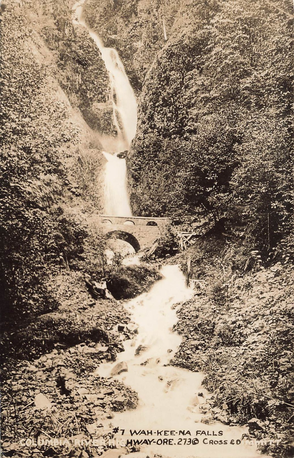 WAHKEENA FALLS REAL PHOTO POSTCARD COLUMBIA RIVER HIGHWAY OR OREGON 1920s RPPC