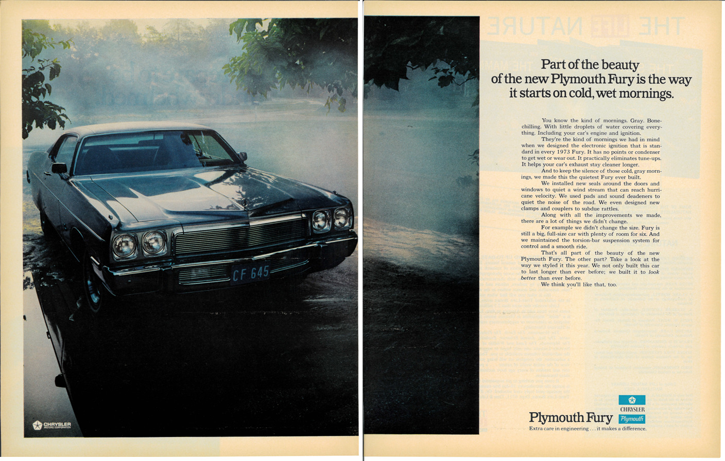 1972 '73 PLYMOUTH FURY Automobile Car Motors Vintage Magazine 2 Page Print Ad