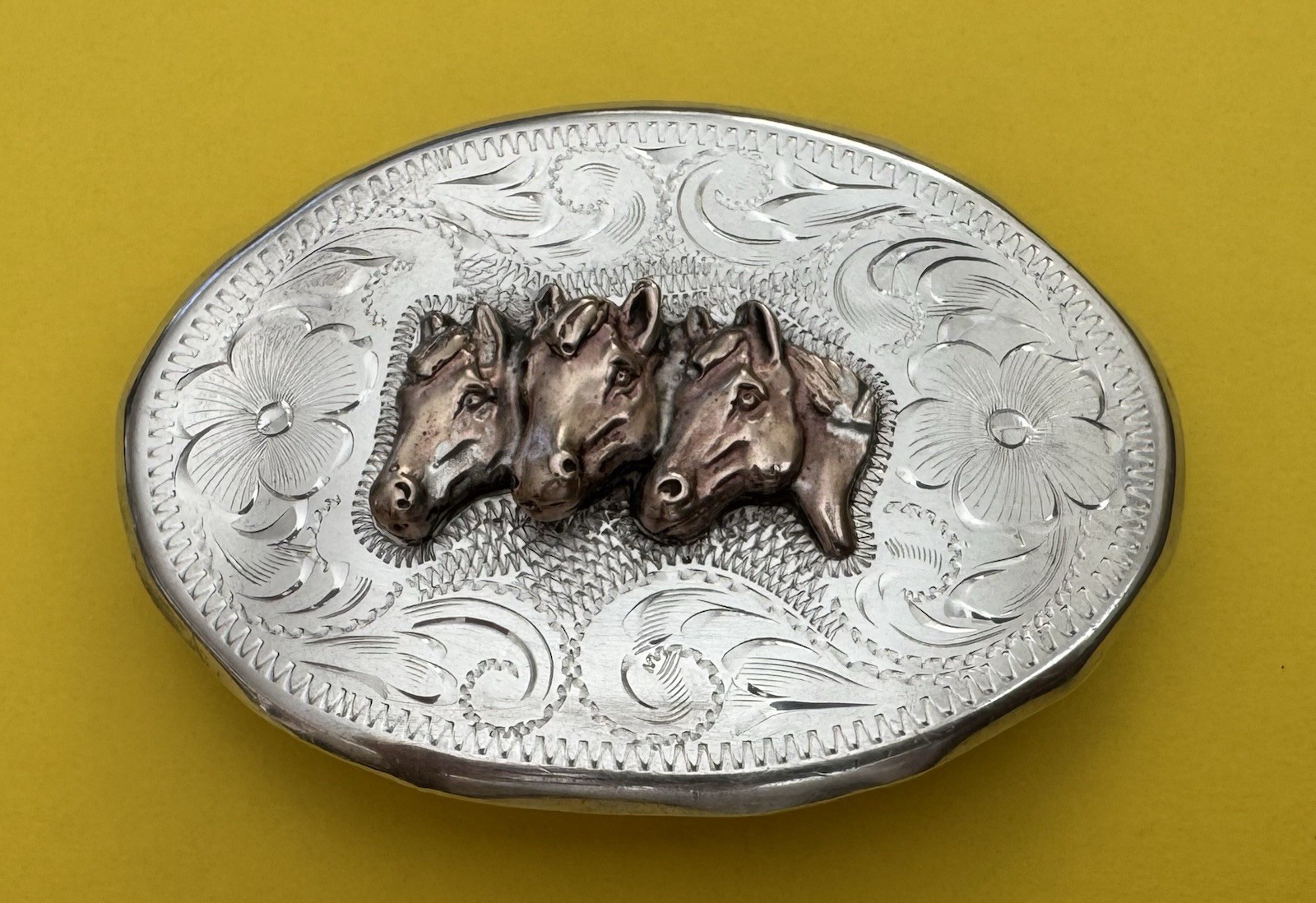 VTG Old Western American Fleming Sterling Silver Triple Horse Heads Belt Buckle VTG Old Western American Fleming Sterling Silver Triple Horse Heads Belt Buckle