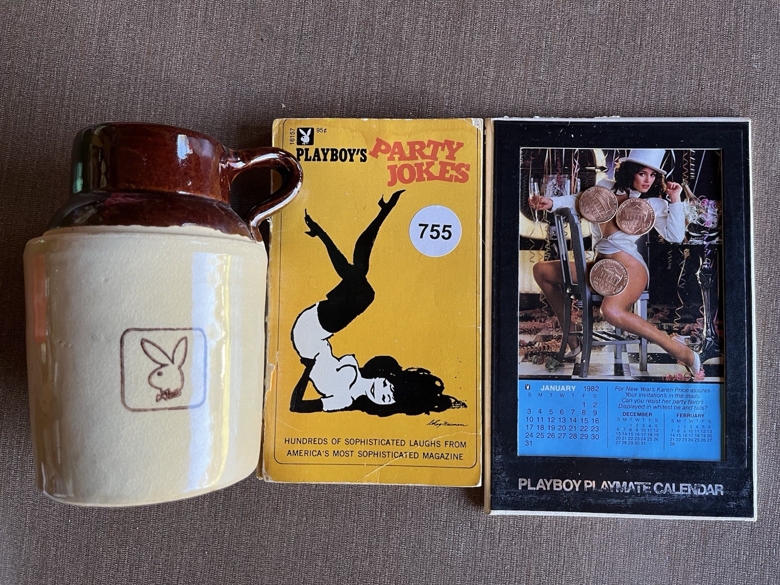 Vintage Playboy Lot Pottery Jug 1982 Playmate Desk Calendar Joke Book