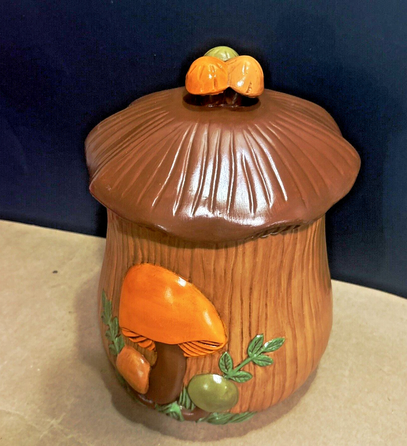 Vintage Arnels Mushroom Cookie Jar Canister Ceramic 12 Inch *with lid) 1980