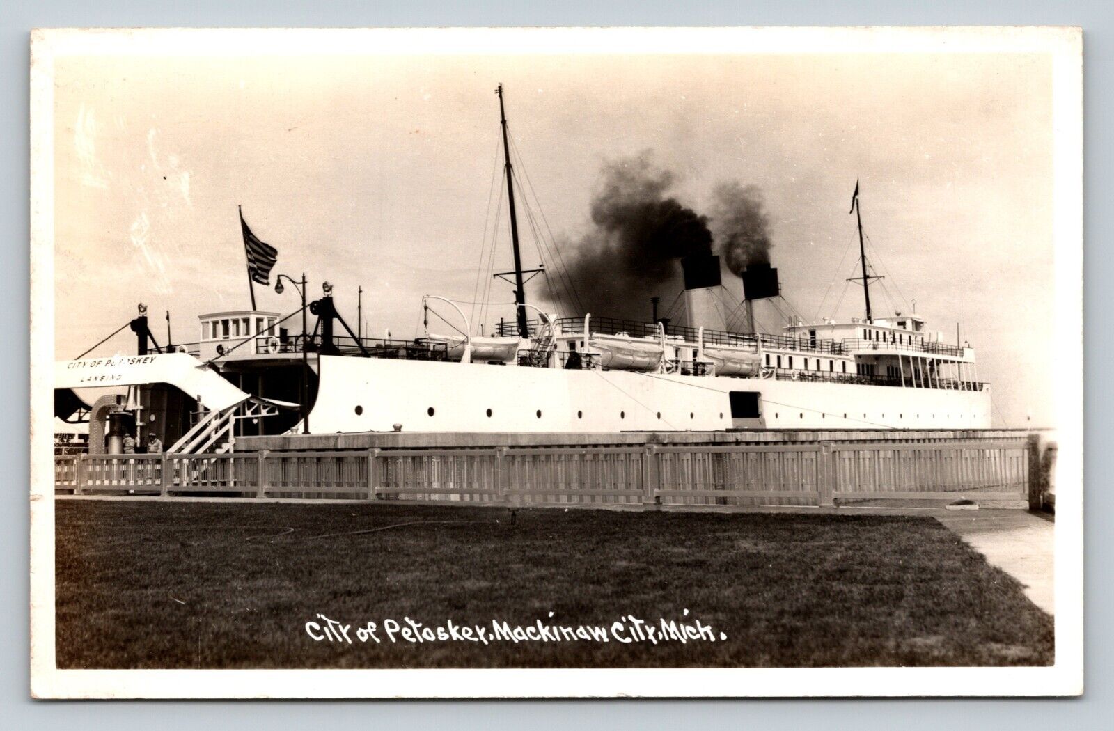 c1946 RPPC Passenger Steamer SS City of Petoskey MACKINAW CITY Michigan Postcard