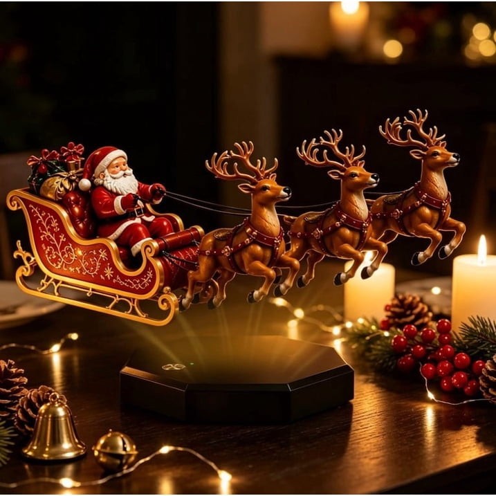 Levitation Santa Sleigh Display Floating Christmas Santa Claus Reindeer Decor...