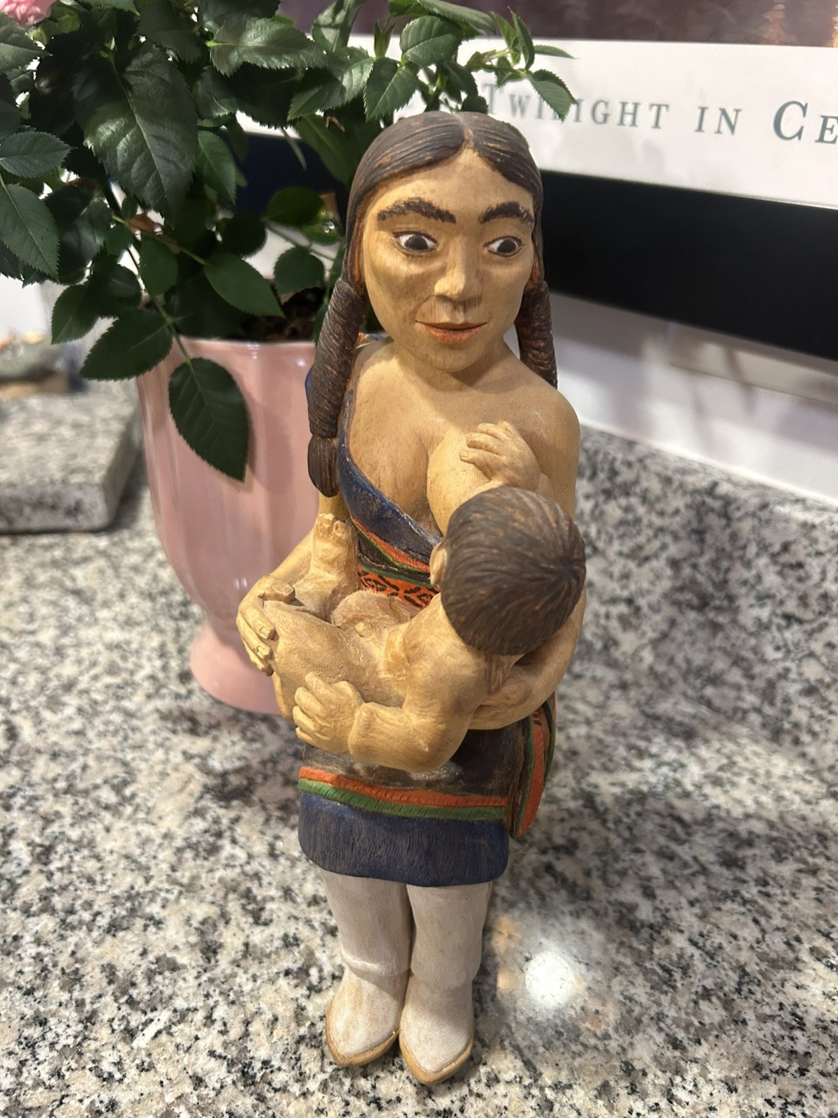 Lowell Talashoma Sr. Hopi Hand Carved Painted Signed Mother Child Doll Figure