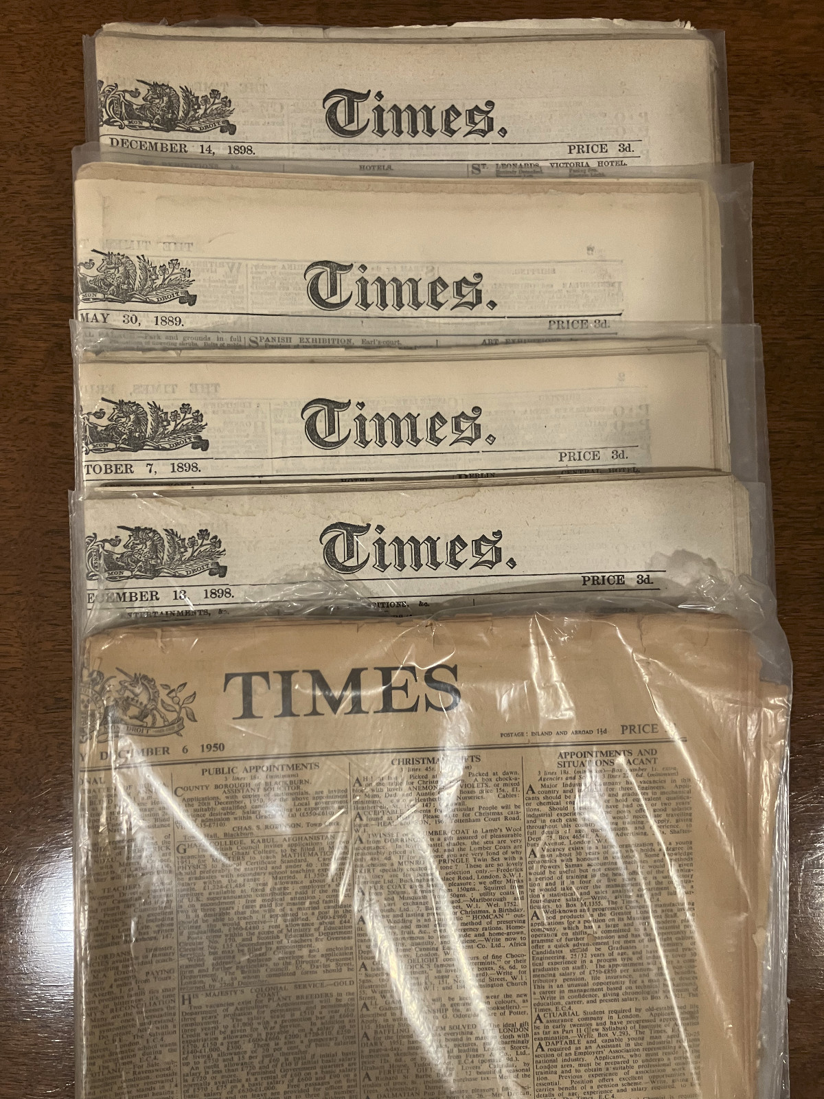 The London Times - Victorian ORIGINAL - Newspaper - 1889, 1898, 1950