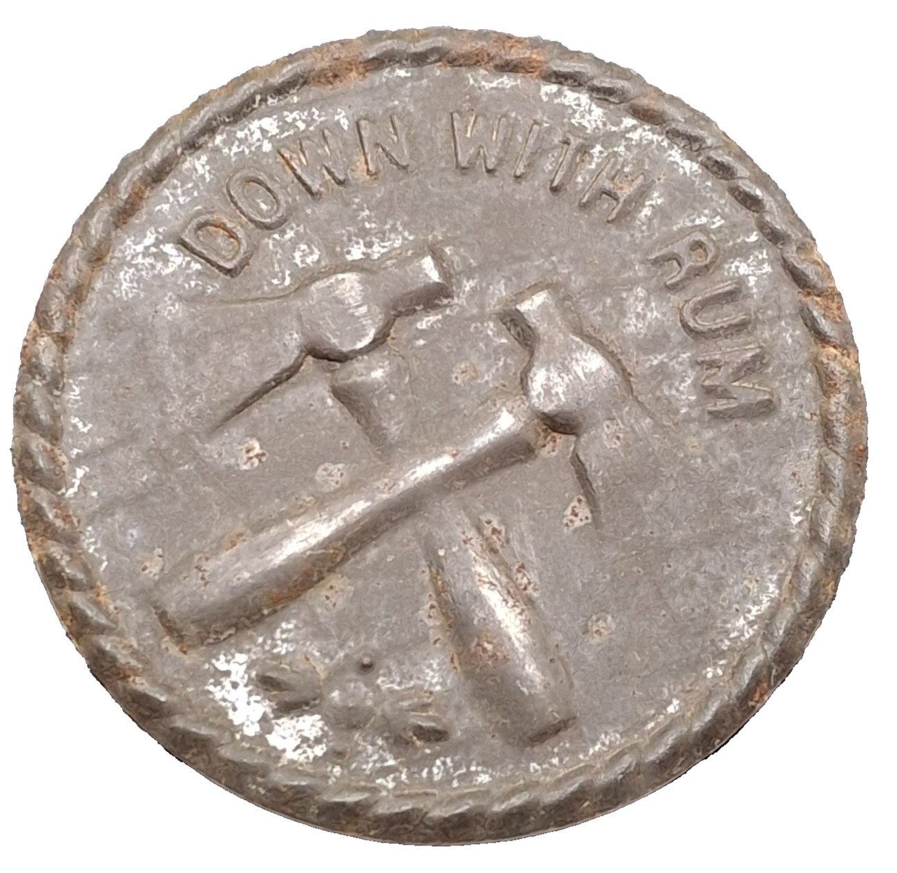 Vintage Temperance Movement Badge Token Down With Rum Crossed Axes Pin Vintage Temperance Movement Badge Token Down With Rum Crossed Axes Pin