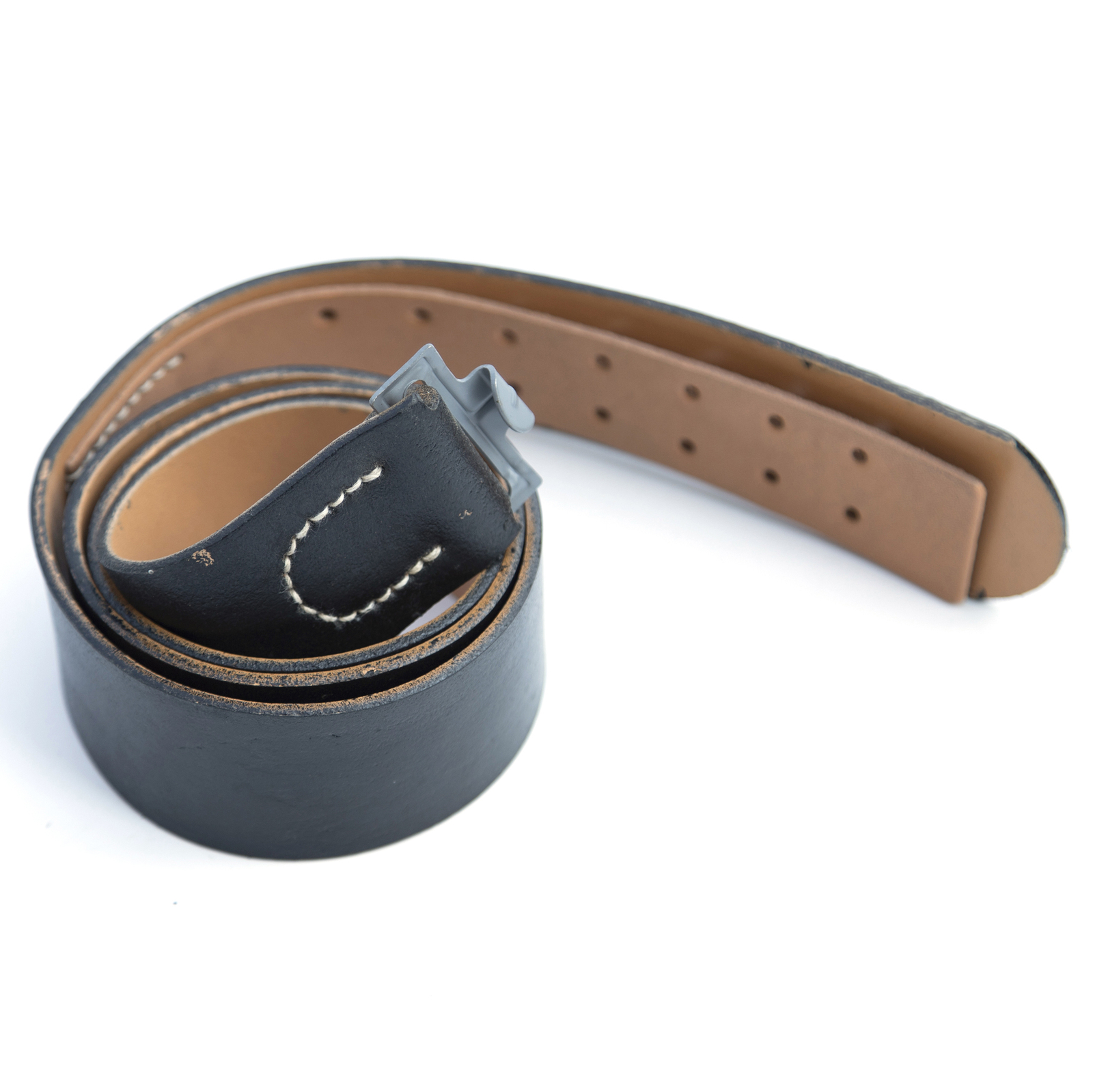 WW2 German Soldier Belt Black Real Genuine Leather Reproduction