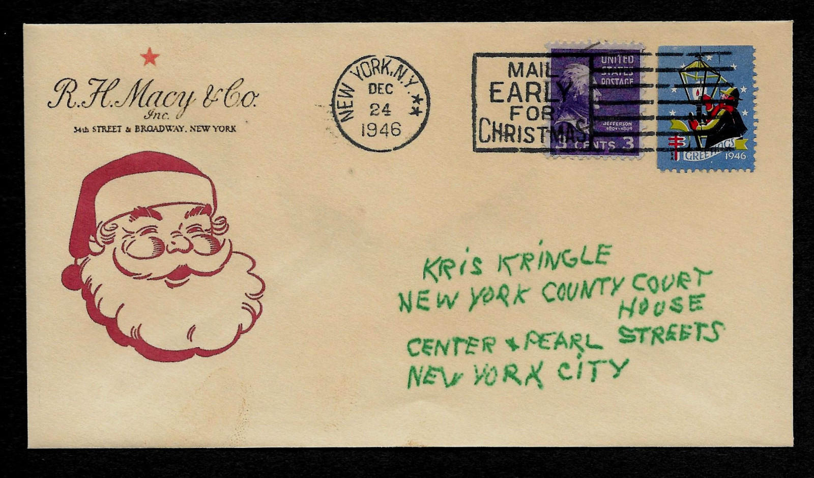  Miracle on 34th Street Santa Claus Special Edt. Collector's Envelope. XS1025