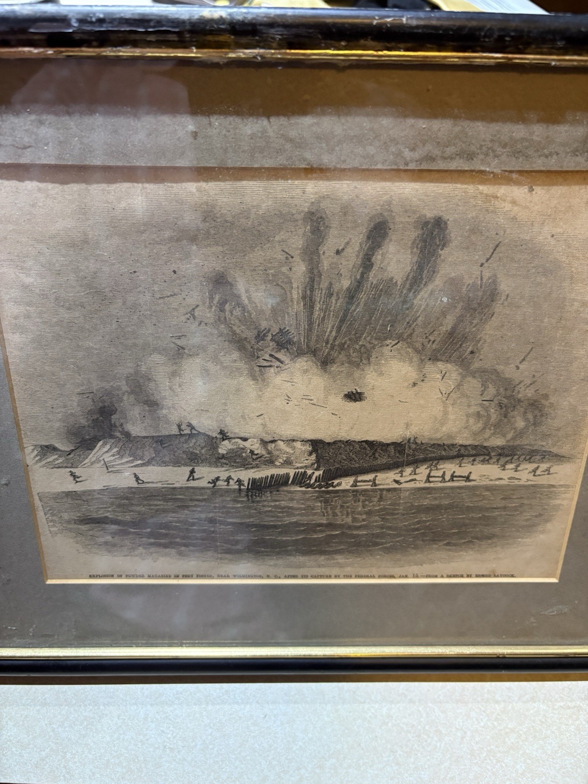 Explosion of the Powder Magazine at Fort Fisher Frank Leslie’s Wood Engraving 