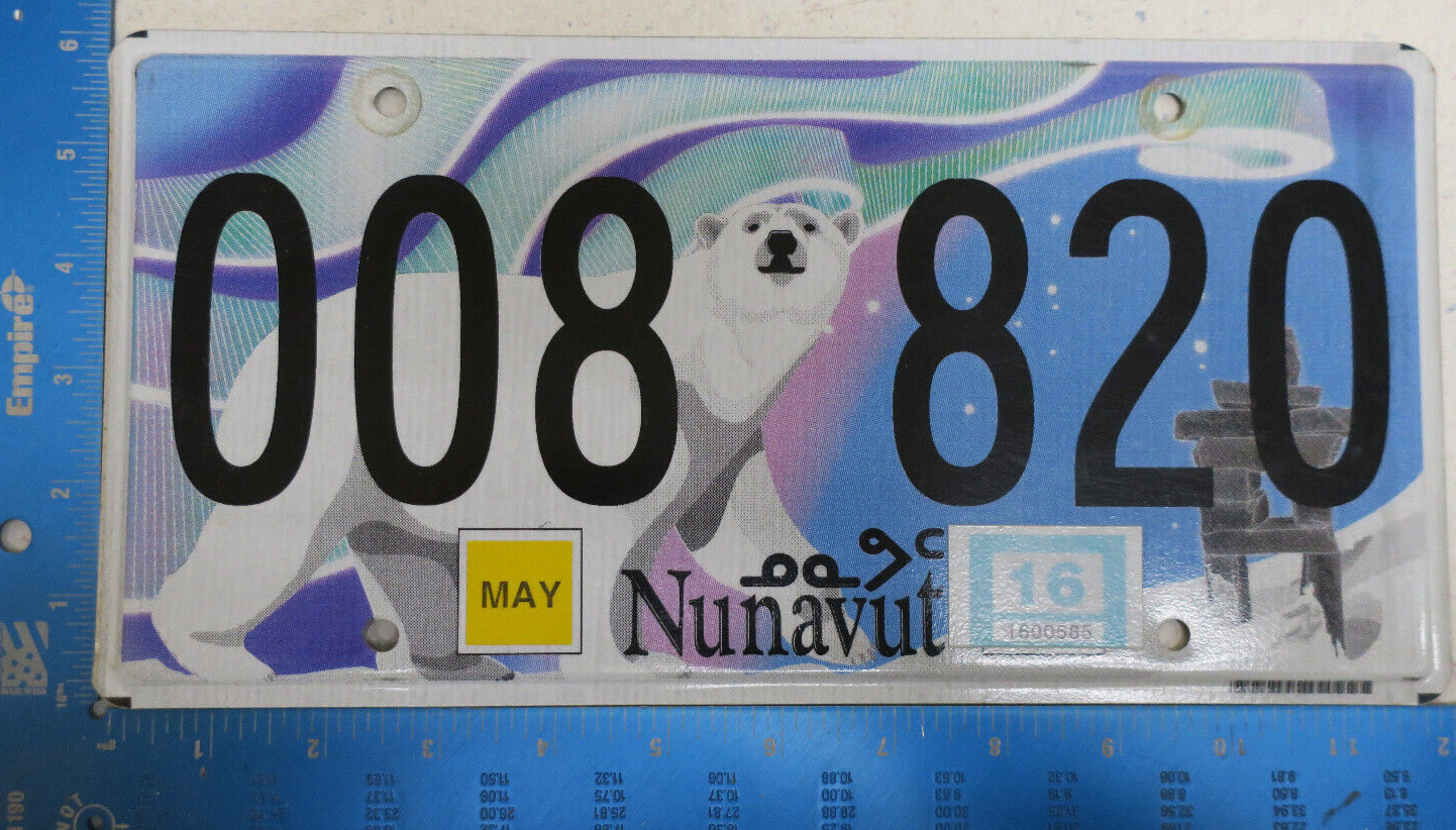 Nunavut License Plate 2016 Passenger Graphic Bear Tag 16 008820 8820