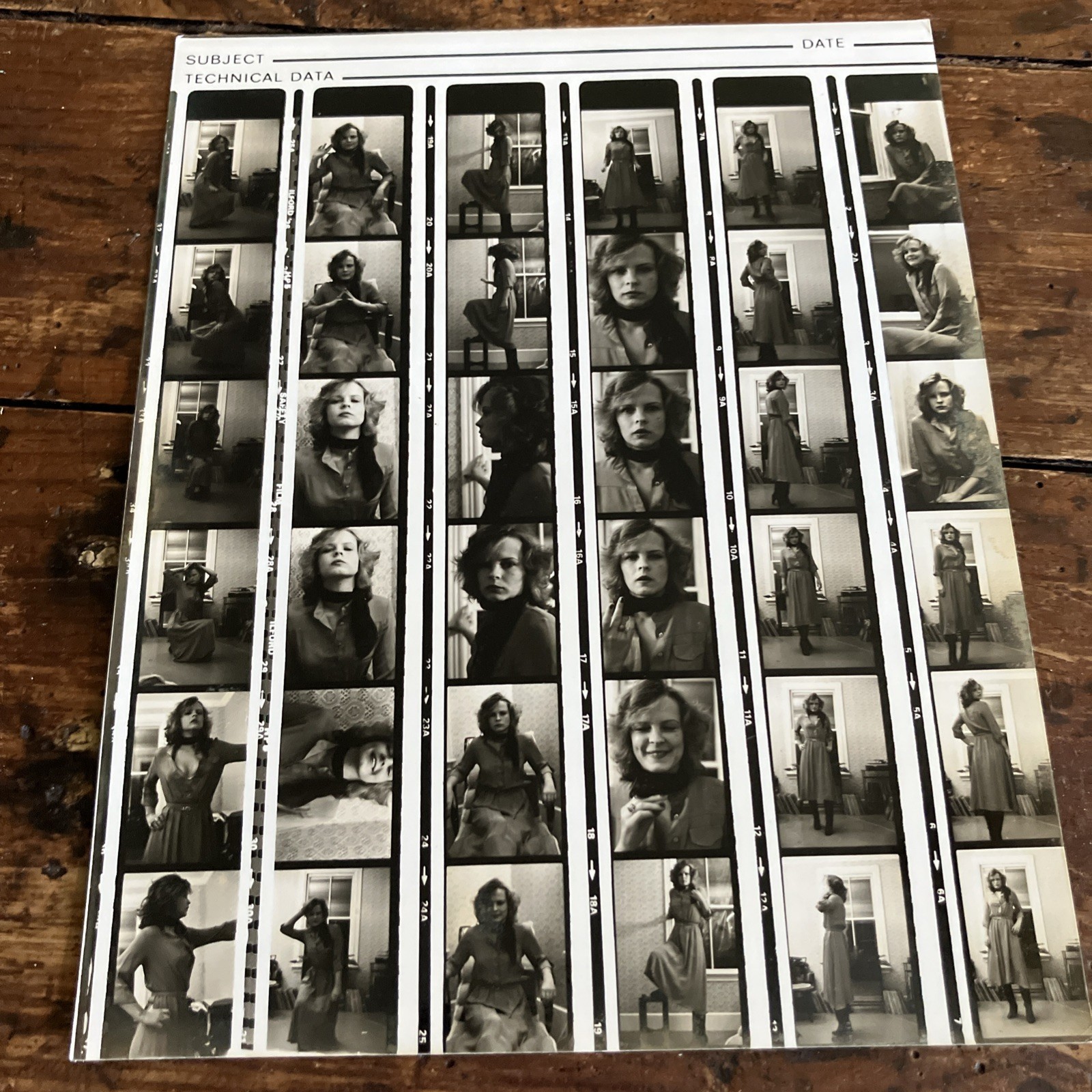 Vintage 1970s B&W Contact Sheet – Ilford HP5 – Dramatic Female Portrait Fashion