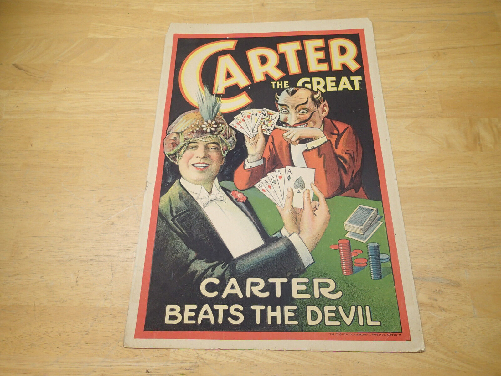 Carter The Great Beats The Devil Original Vintage Litho Poster Rough Survivor