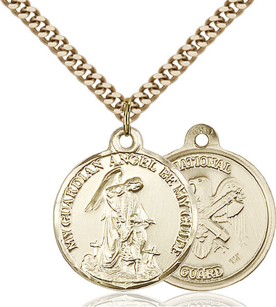 14K Gold Filled Guardain Angel Nat'l Guard Military Catholic Medal Necklace
