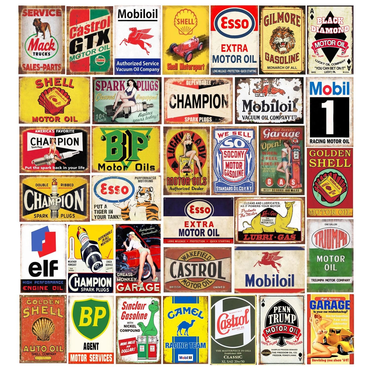 35 Pieces Reproduced Vintage Tin Signs, Gas Oil Retro Advert Antique Metal Si... 35 Pieces Reproduced Vintage Tin Signs, Gas Oil Retro Advert Antique Metal Si...
