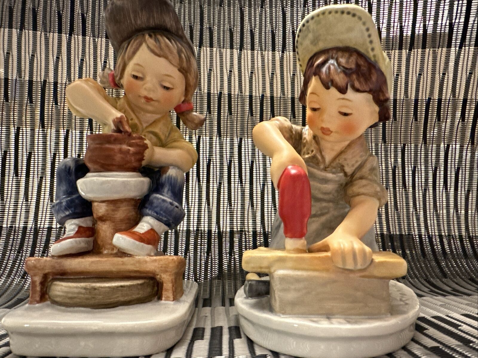 LOT OF TWO 1978 Hummel Goebel Frobek Todays Children Boy Drill & Pottery Figures