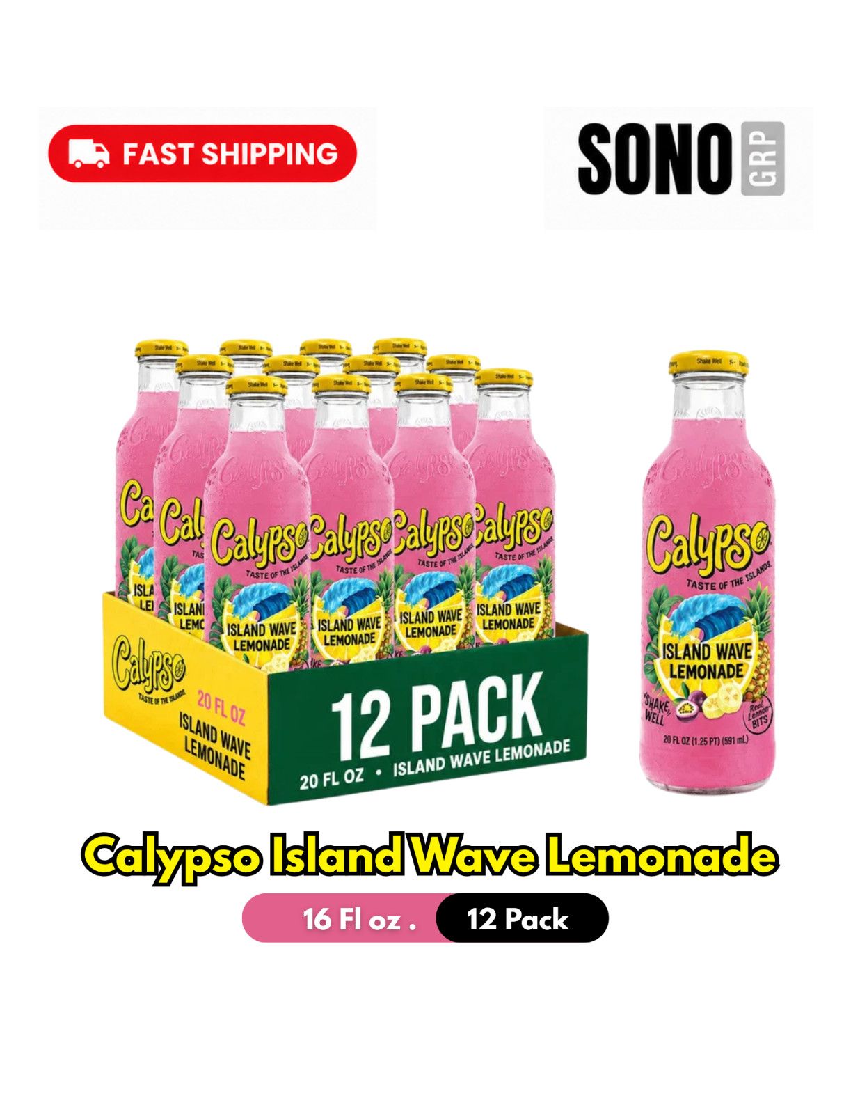 Calypso Island Wave Lemonade 16 Fl Oz, 12 Pack Glass Bottles Calypso Island Wave Lemonade 16 Fl Oz, 12 Pack Glass Bottles