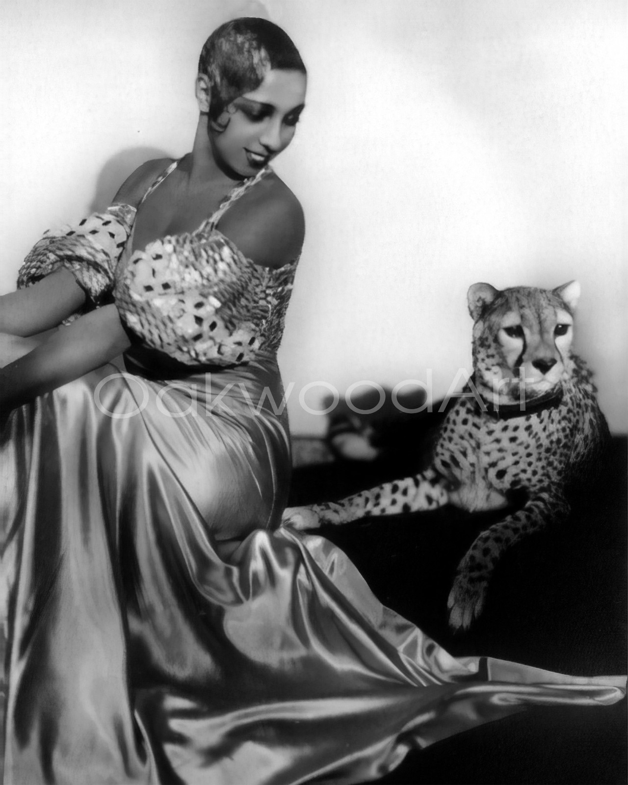 JOSEPHINE BAKER & Pet Cheetah c1920s, Big Cat, Vintage Photo Reprint JOSEPHINE BAKER & Pet Cheetah c1920s, Big Cat, Vintage Photo Reprint