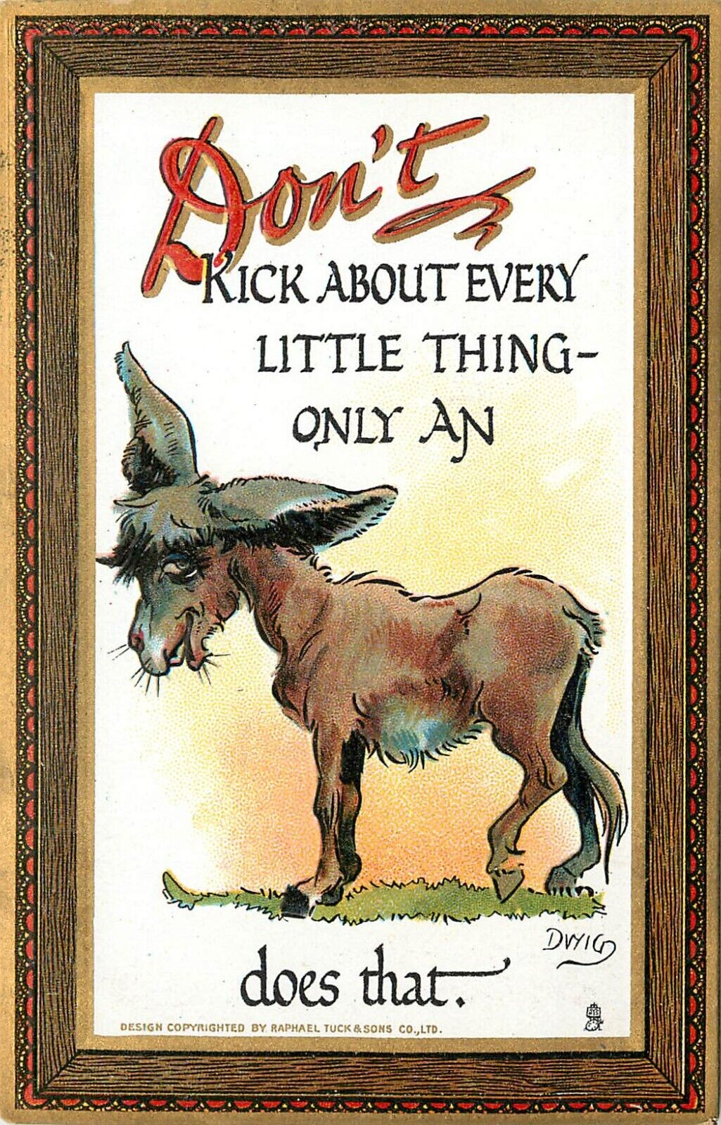 Embossed Tuck Postcard Knocks Witty and Wise 165 Artist Dwig Ass Kicks Everyting