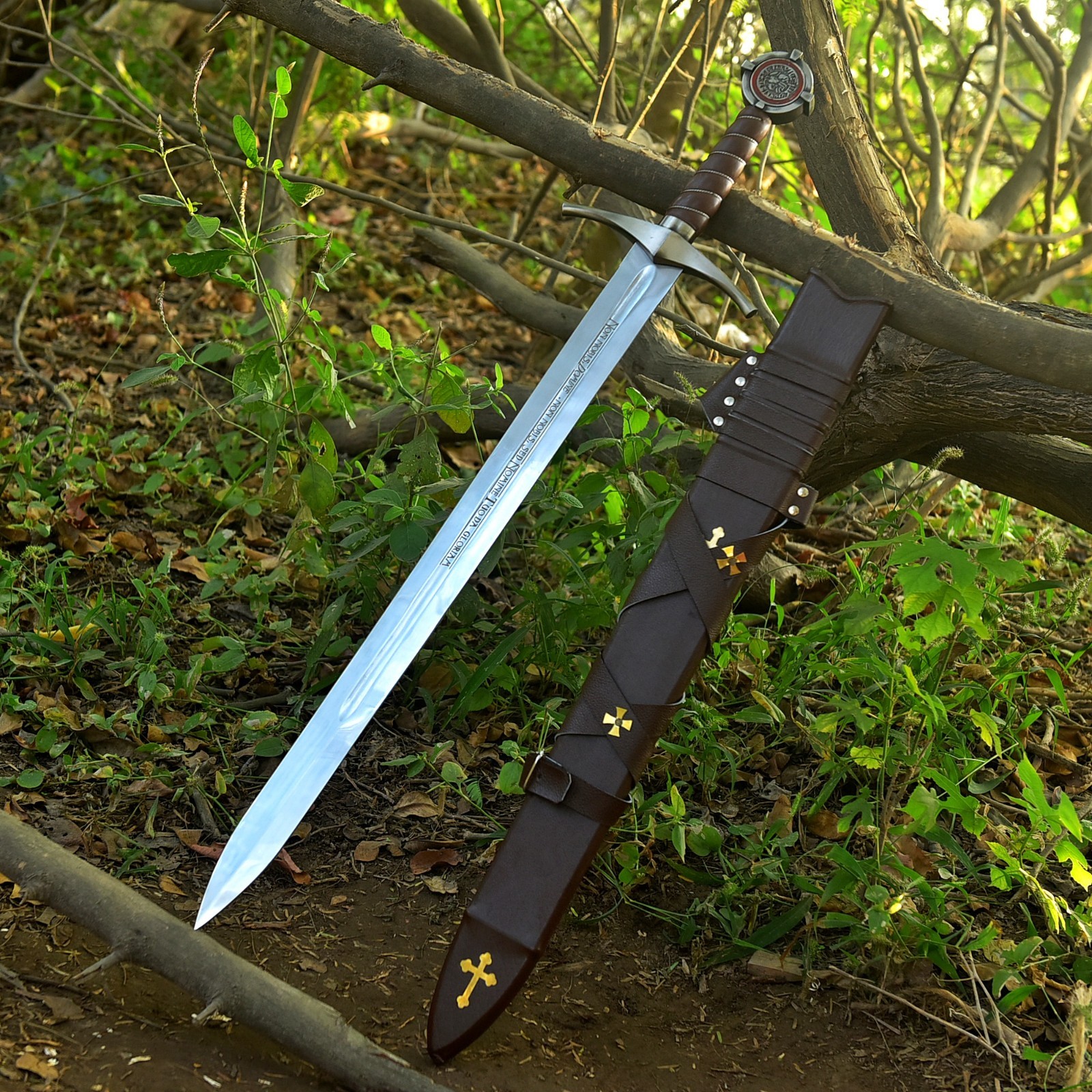 Hand Forged Templar Knight Battle Ready Sword, 1095 Steel, Brass Guard & Pommel