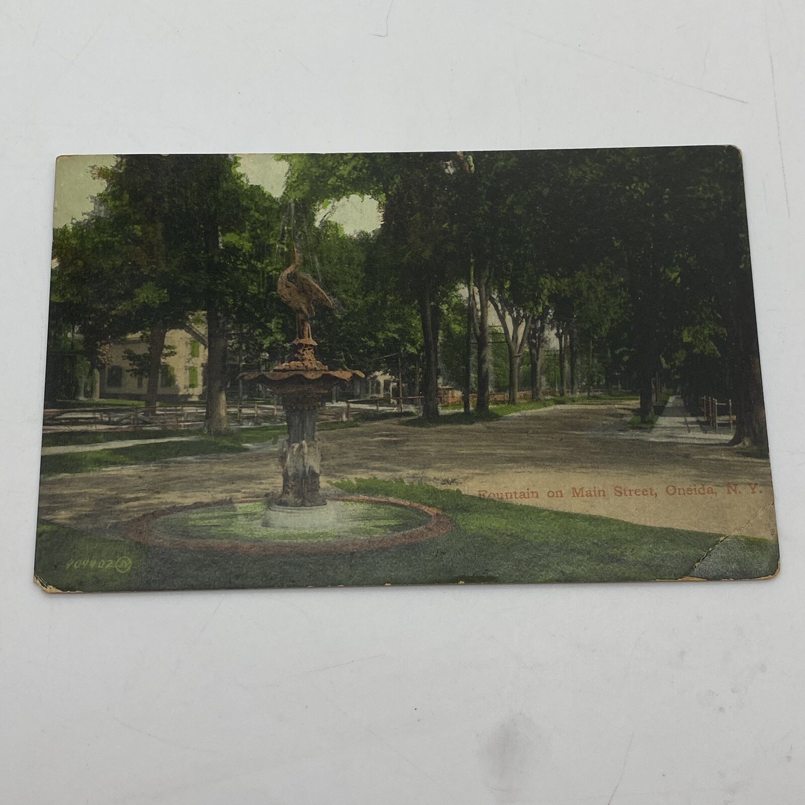 Vintage Postcard Oneida NY￼ Fountain On Main St. Posted 1911 New York Stamp