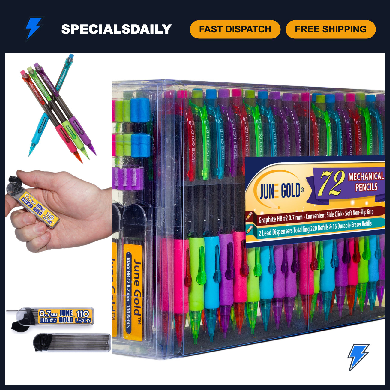 72 Mechanical Pencils 0.7mm HB #2 - 220 Leads & 16 Eraser Refills for School & O