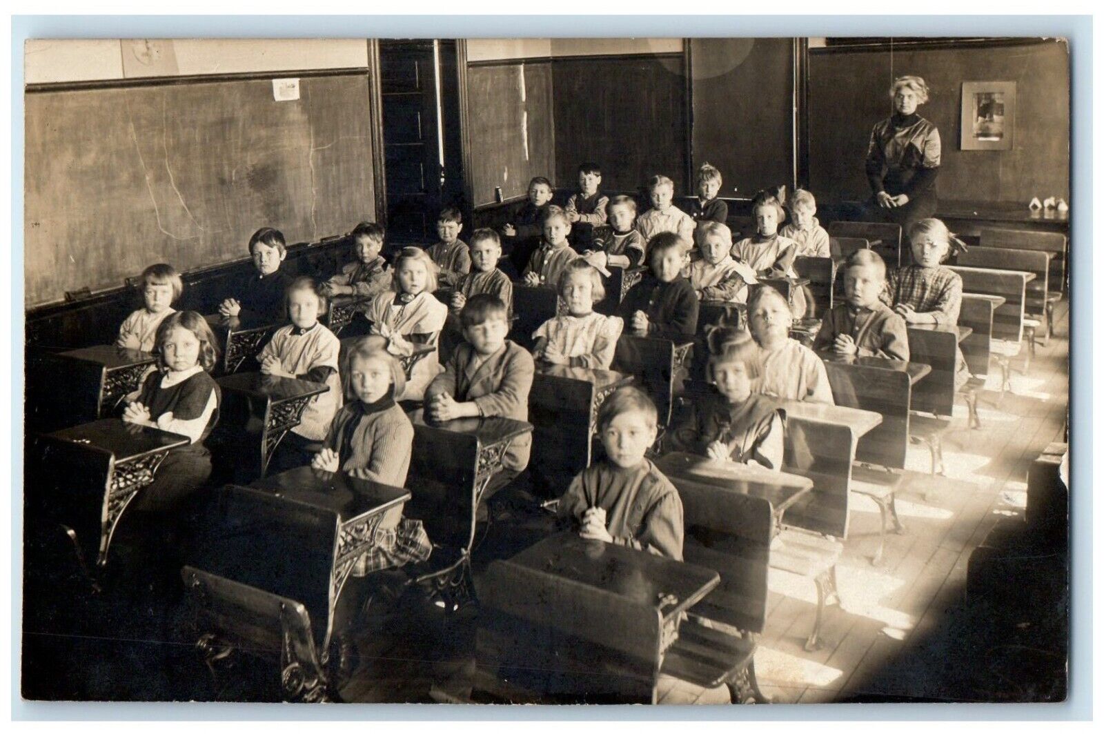 c1910's Students And Teacher Classroom Interior RPPC Photo Antique Postcard