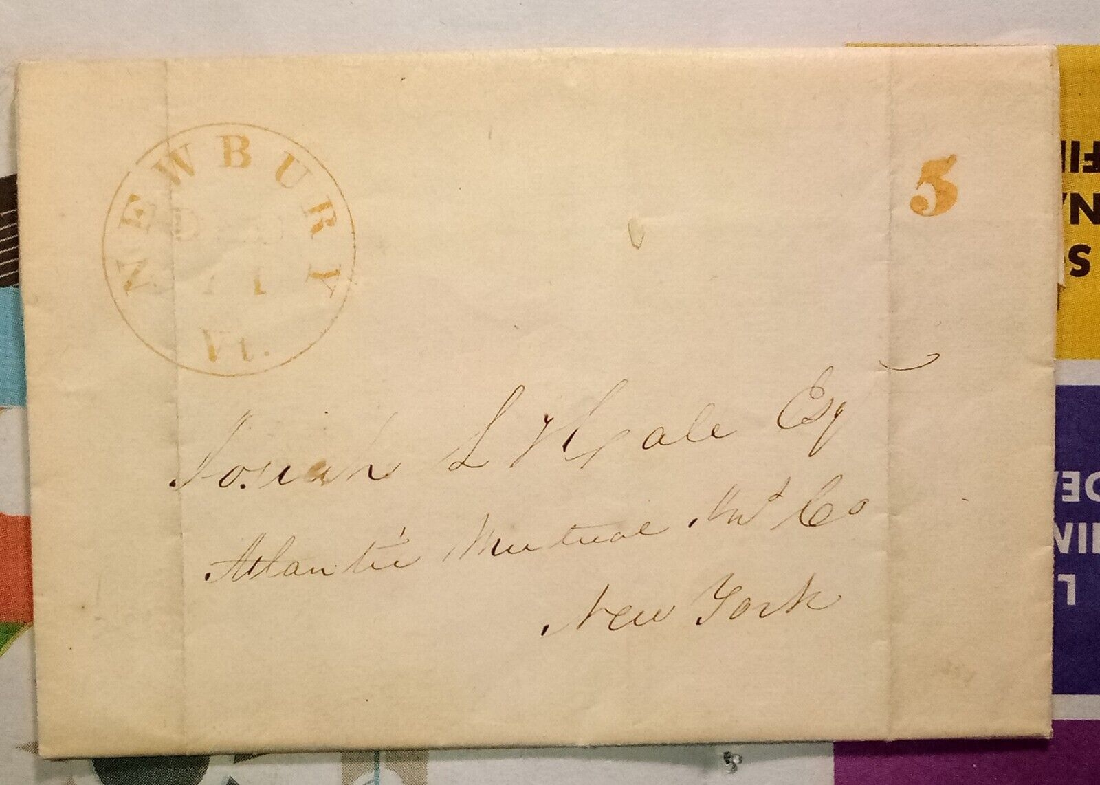 1845 Letter  Newbury Vermont Atlantic Mutual Insurance Company