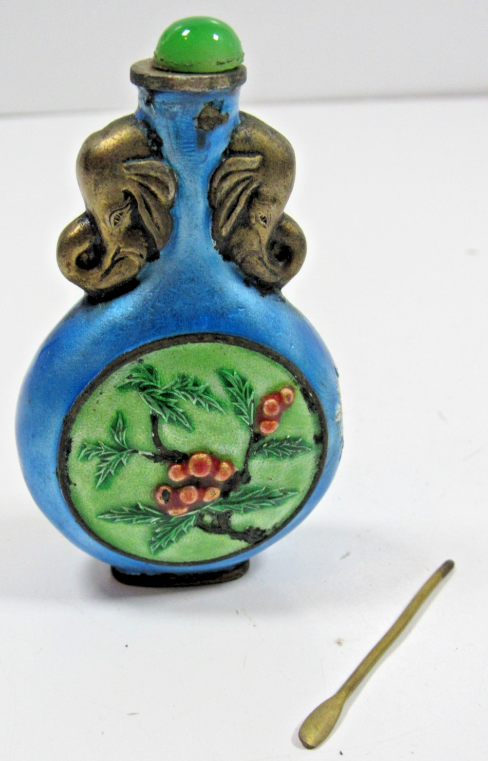 Vintage Ornate Chinese Floral Enamel Bottle Asian With Spoon #A4