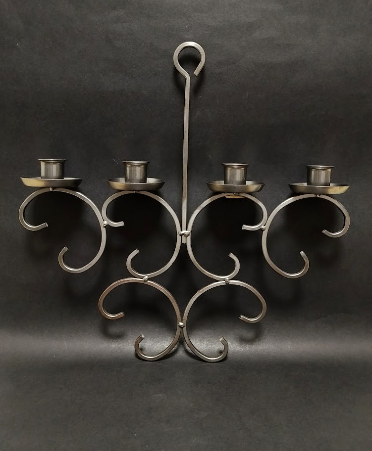 Vintage Hanging Sweden Handmade Wrought Iron Candle Holder Chandelier