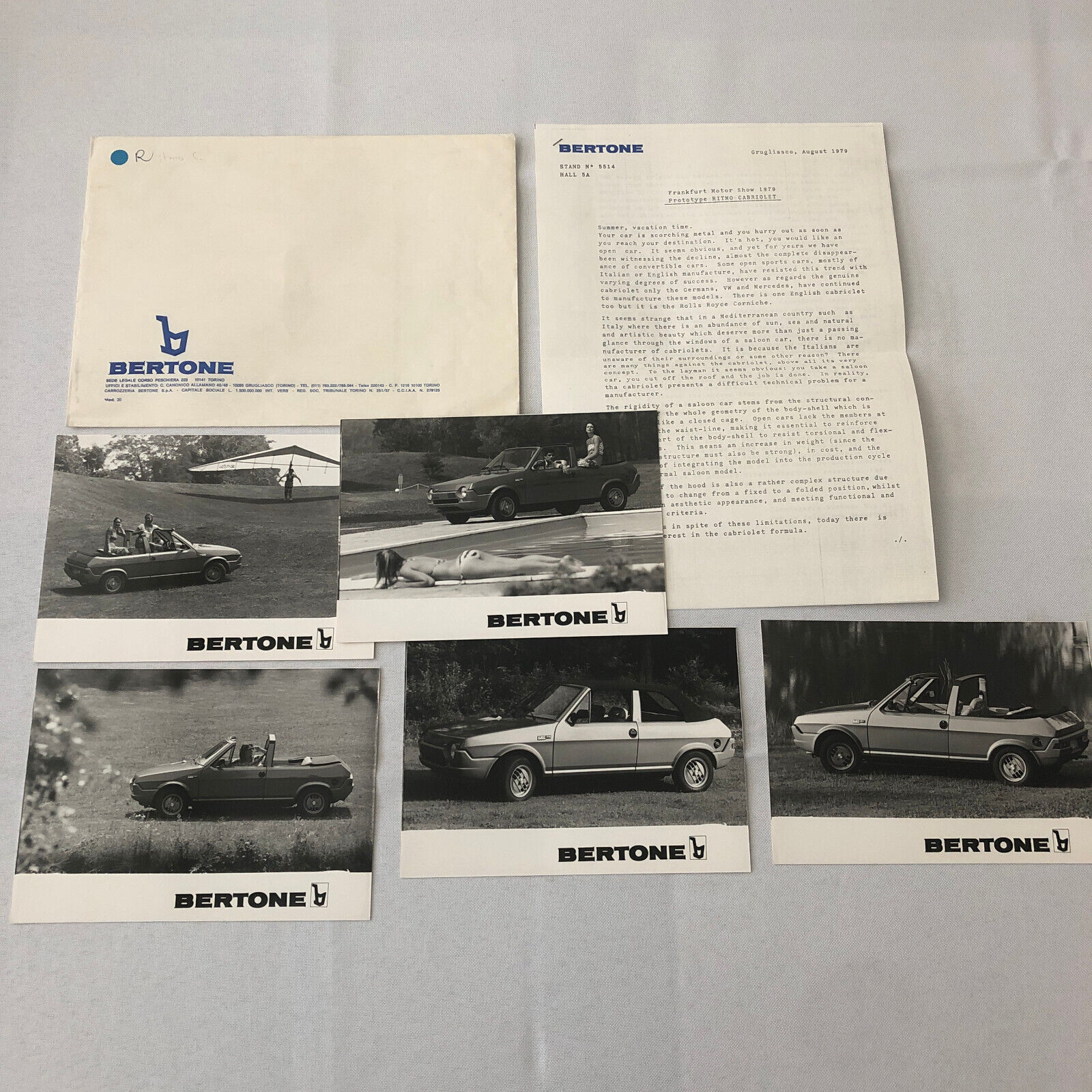 1979 Bertone Ritmo Cabriolet Convertible Press Kit with Photos Fiat Ritmo