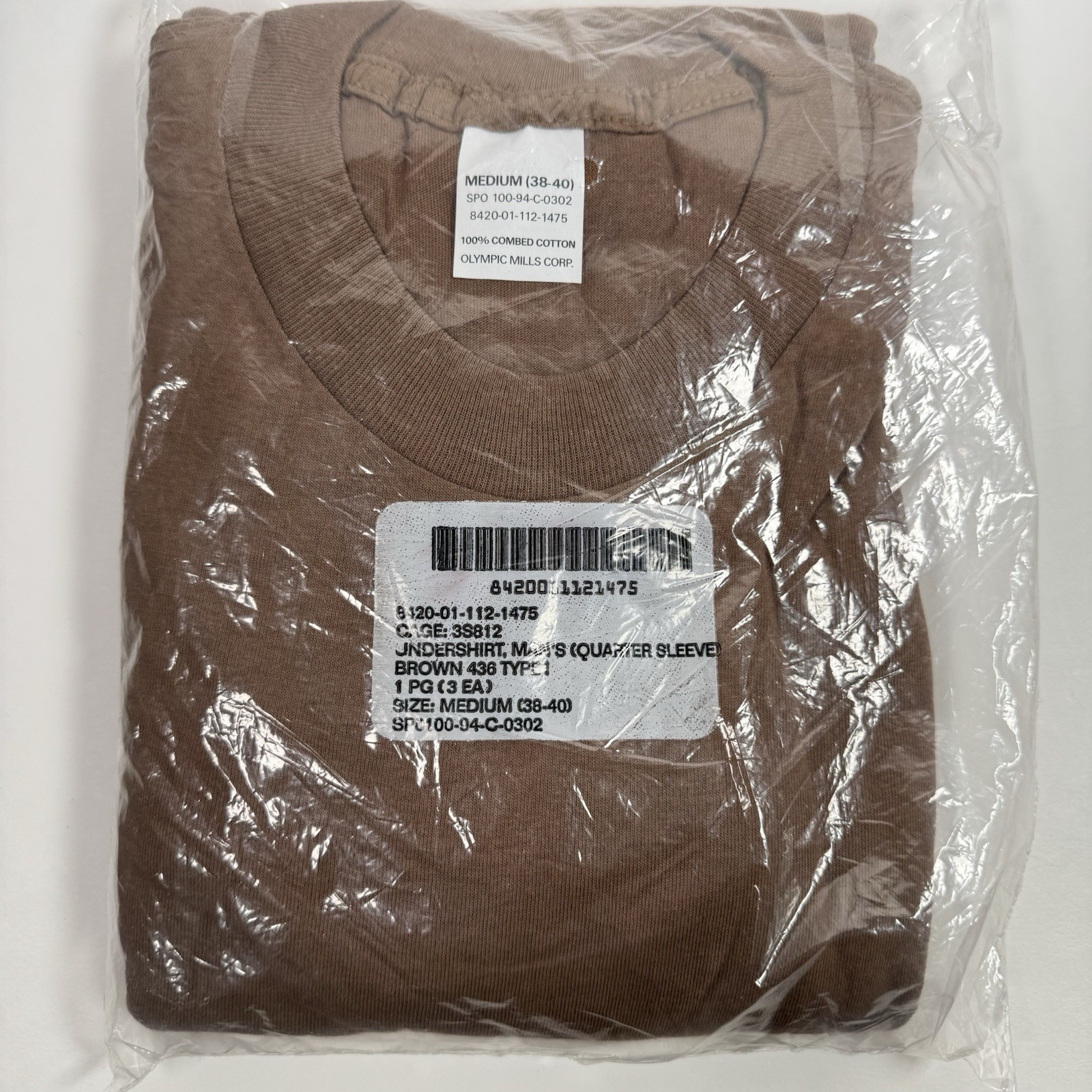 Vintage 1994 US Military Brown 436 Undershirts 3 Pack Medium 38-40 NOS Vintage 1994 US Military Brown 436 Undershirts 3 Pack Medium 38-40 NOS