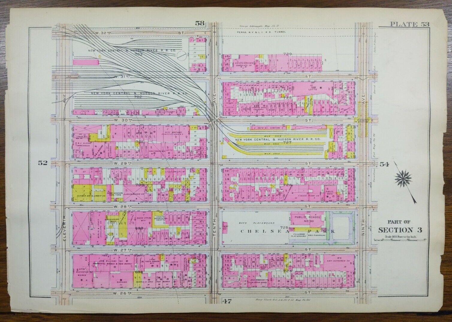 1916 CHELSEA PARK MANHATTAN NEW YORK CITY Street Map ~ Antique Original BROMLEY