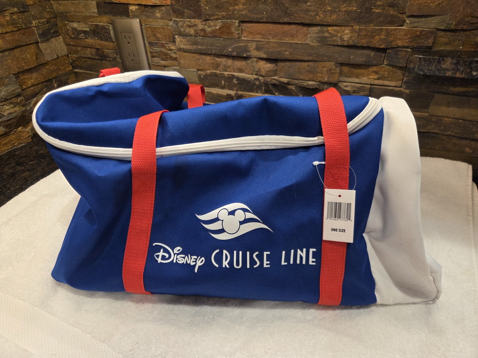 Disney Cruise Line Large Blue & White Duffel Bag with Red Straps