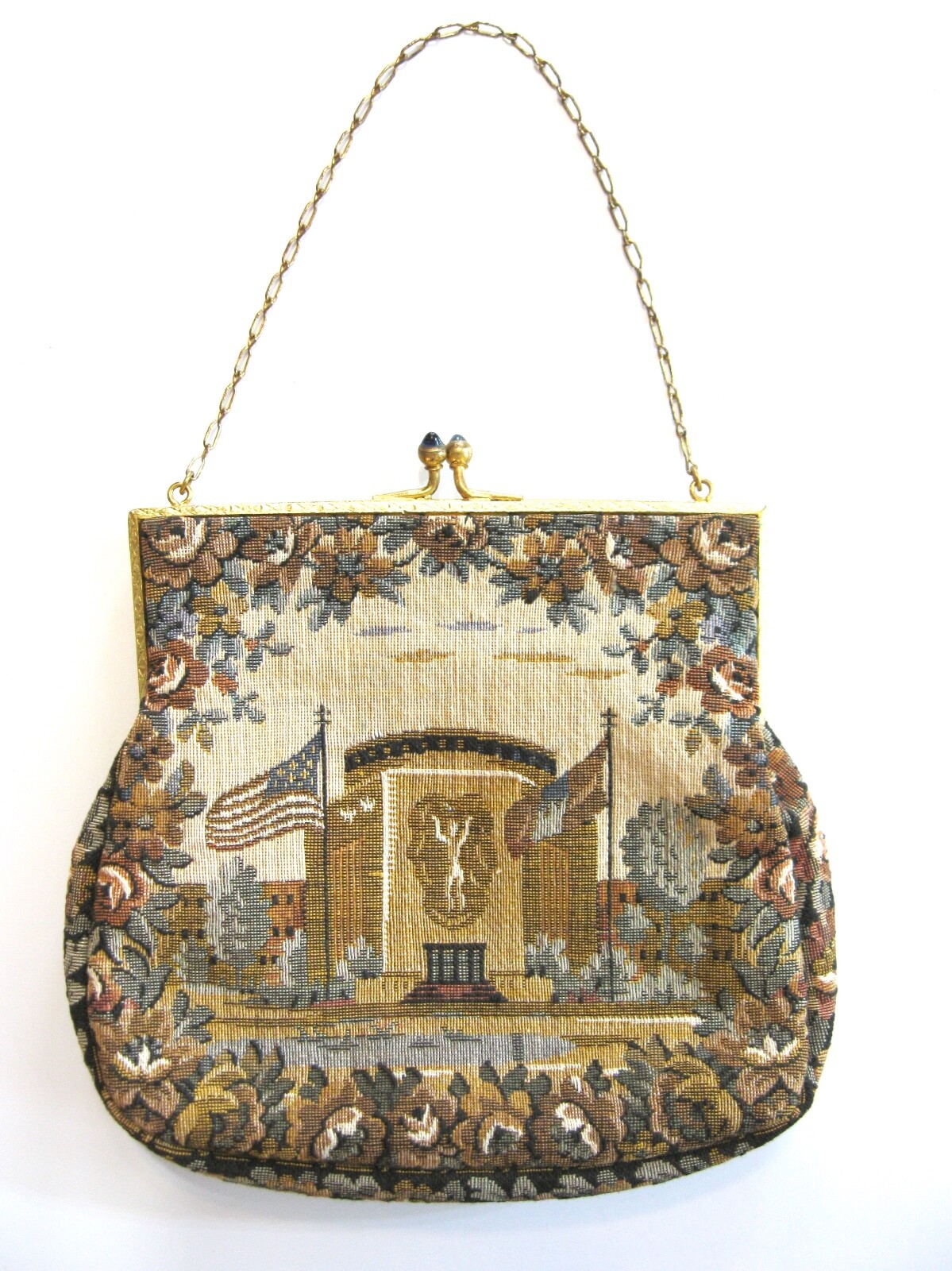 RARE 1939 NEW YORK WORLD\'S FAIR TAPESTRY PURSE FEATURING ADMIN BUILDING by SICO
