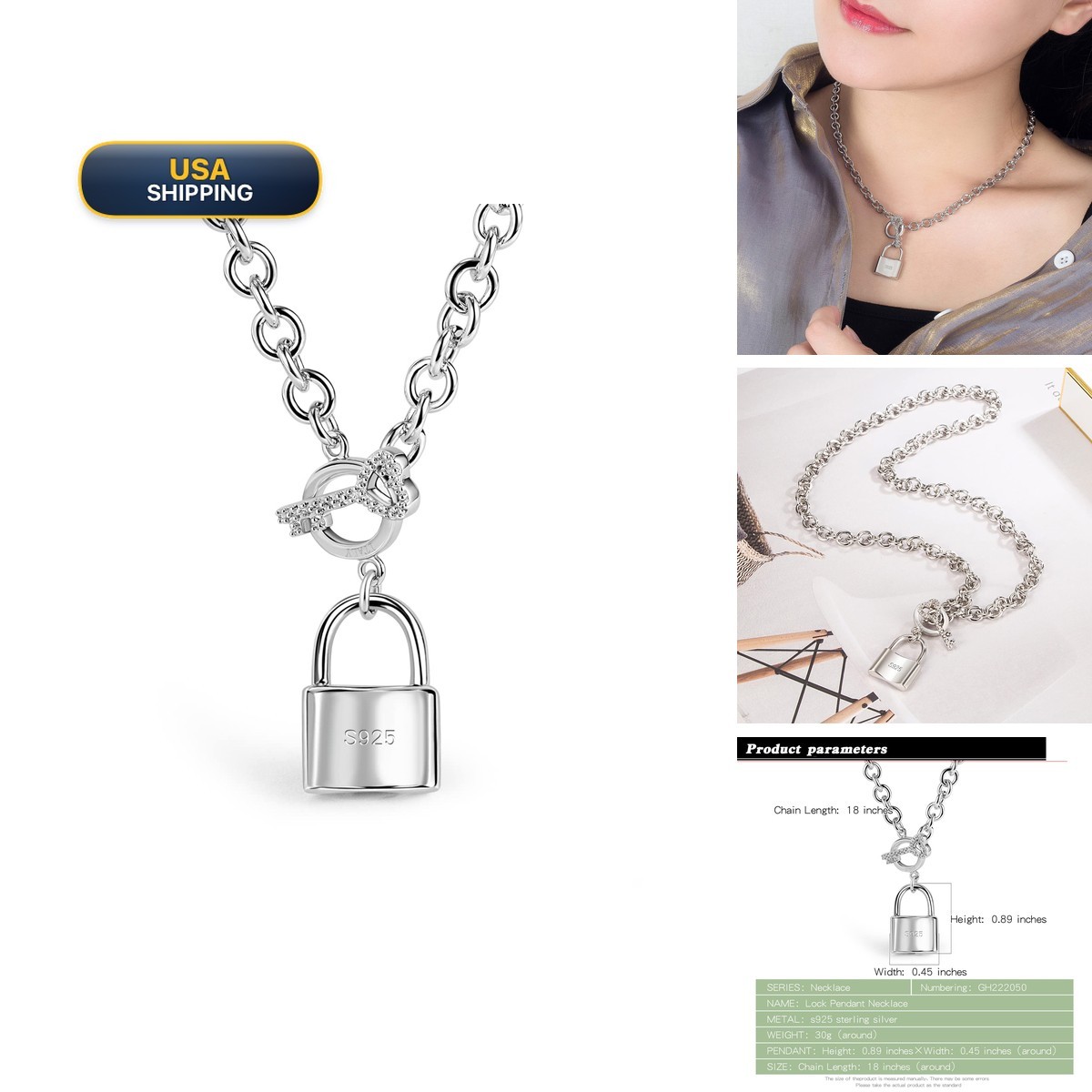 Dankadi Women 925 Sterling Silver Key Lock Pendant Necklace Fashion Solid