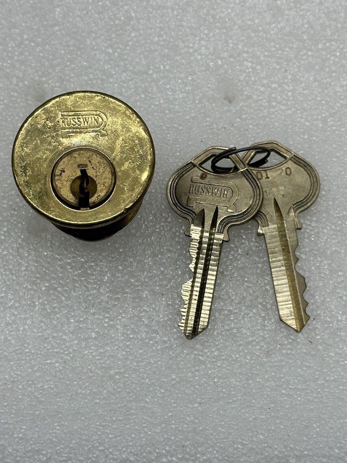 Vintage Russwin Cylinder Lock w/ 2 Keys Brass