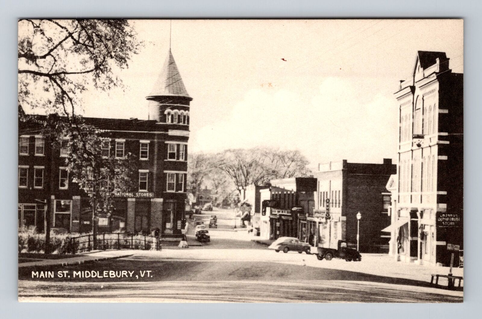 Middlebury VT-Vermont, Main Street, Advertising, Vintage c1960 Postcard