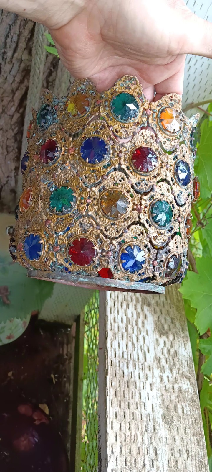 Huge Victorian Antique 1880's Cabochon Jeweled Lamp Shade