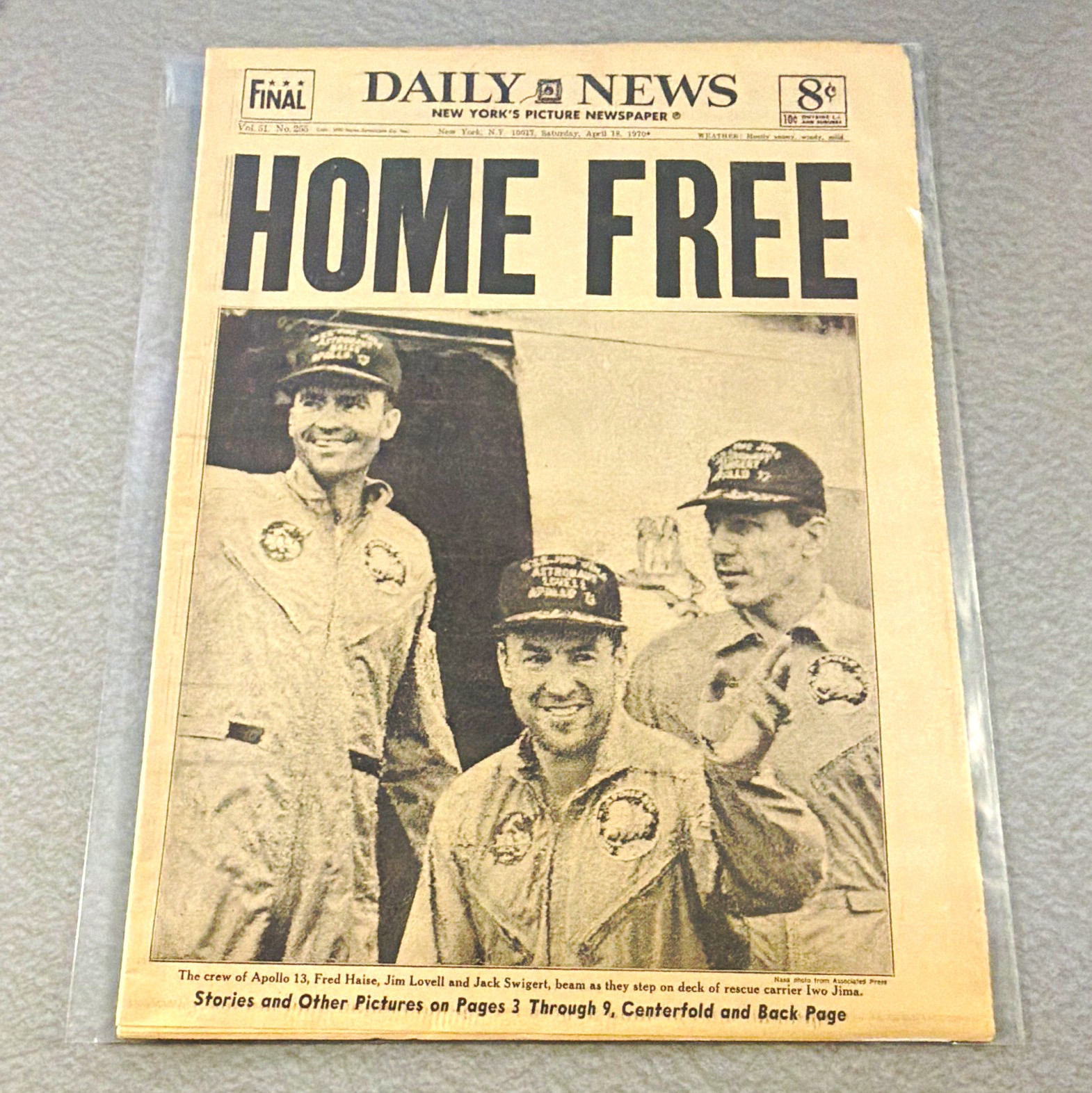 Vintage April 18, 1970 NY Daily News “Home Free” Apollo 13 astronauts complete